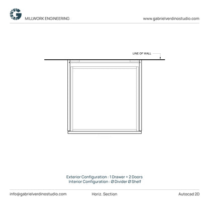 GVS BC-FO-FP-D.02 - Base Cabinet - Full Overlay Style - Double - 1 Drawer + 2 Doors - 2D AutoCAD Dynamic Block Set (20 Different Configurations Included)