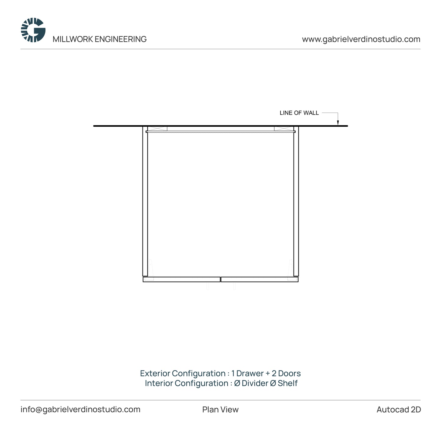 GVS BC-FO-FP-D.02 - Base Cabinet - Full Overlay Style - Double - 1 Drawer + 2 Doors - 2D AutoCAD Dynamic Block Set (20 Different Configurations Included)