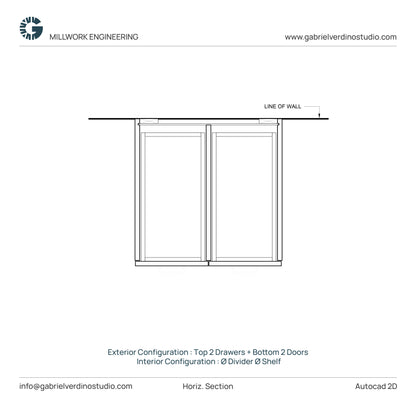 GVS BC-FO-FP-D.05 - Base Cabinet - Full Overlay Style - Double - 2 Drawers + 2 Doors - 2D AutoCAD Dynamic Block Set  (20 Different Configurations Included)