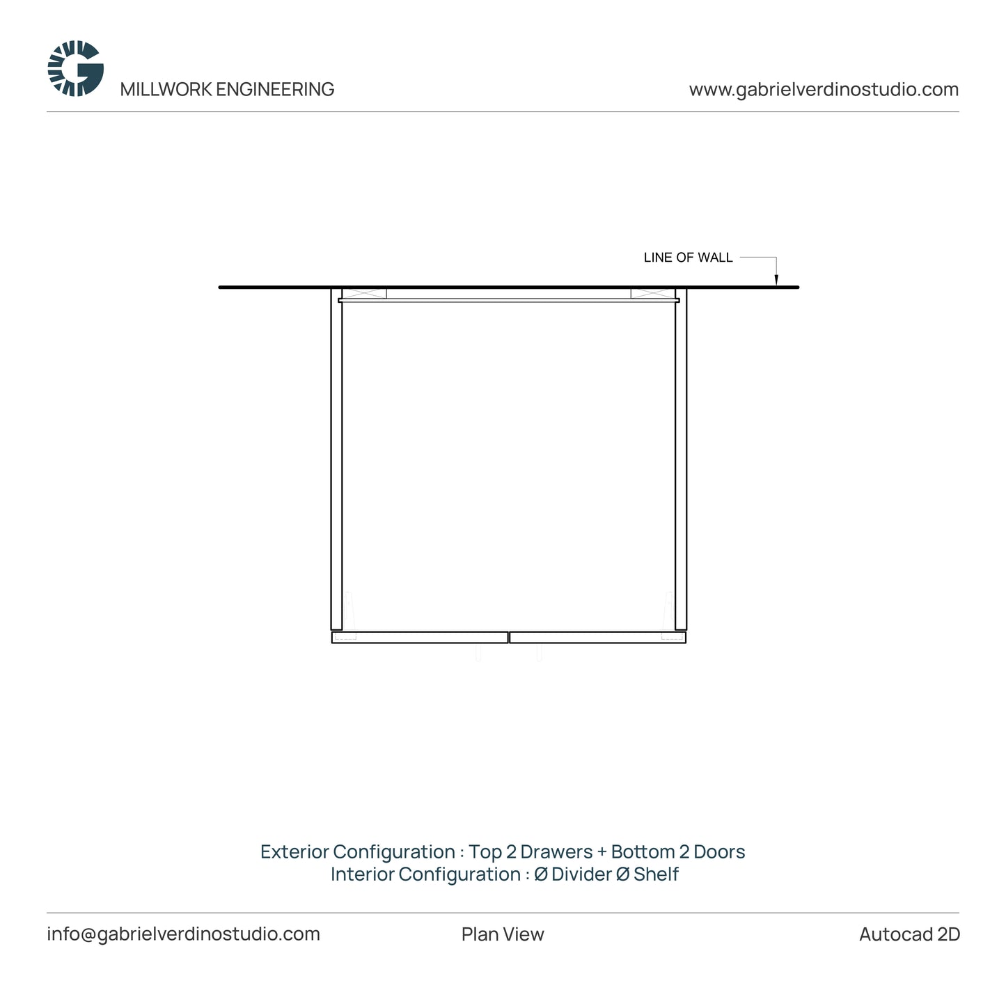 GVS BC-FO-FP-D.05 - Base Cabinet - Full Overlay Style - Double - 2 Drawers + 2 Doors - 2D AutoCAD Dynamic Block Set  (20 Different Configurations Included)