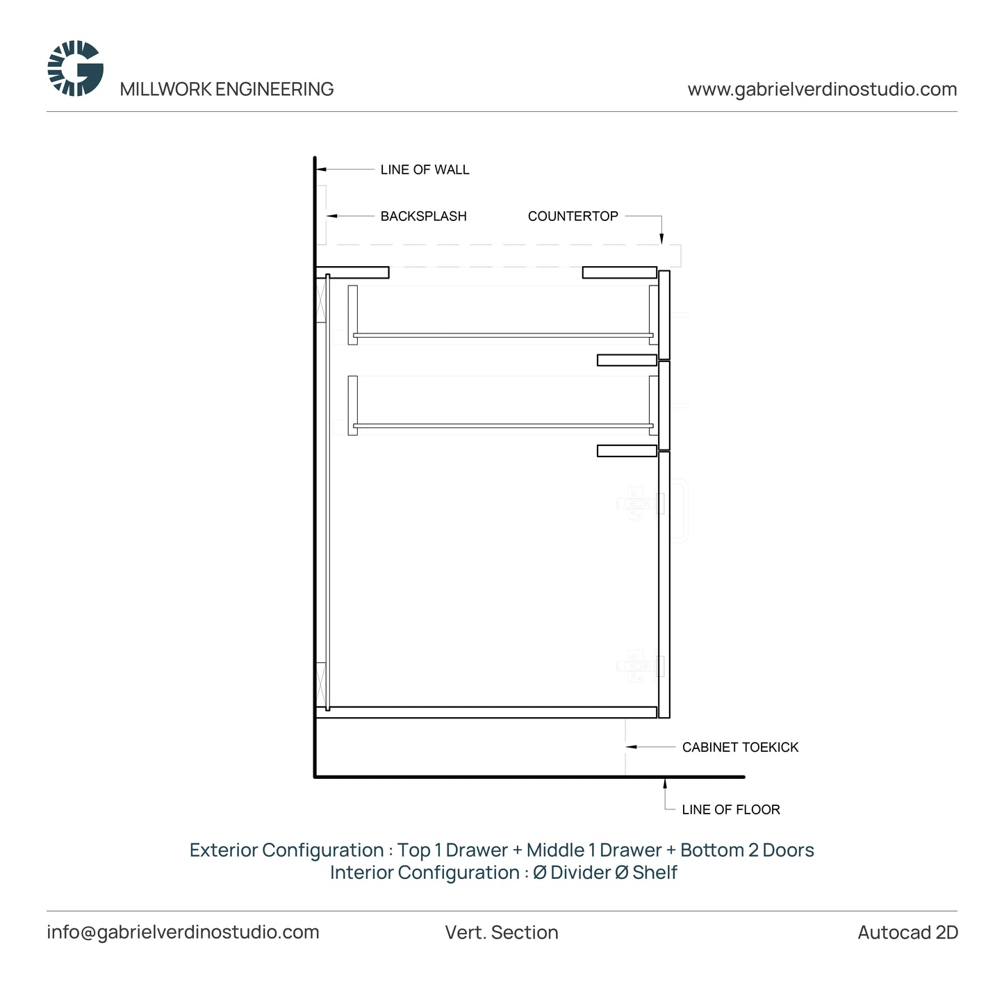 GVS BC-FO-FP-D.06 - Base Cabinet - Full Overlay Style - Double - 1 Drawer + 1 Drawer + 2 Doors - 2D AutoCAD Dynamic Block Set  (20 Different Configurations Included)