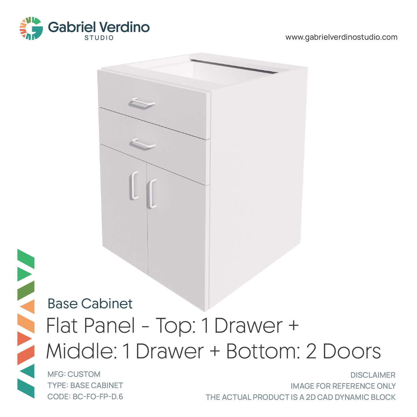 GVS BC-FO-FP-D.06 - Base Cabinet - Full Overlay Style - Double - 1 Drawer + 1 Drawer + 2 Doors - 2D AutoCAD Dynamic Block Set  (20 Different Configurations Included)