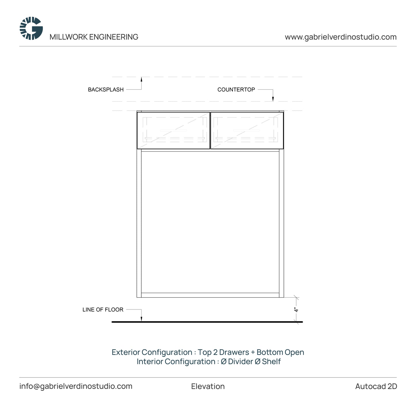 GVS BC-FO-FP-D.07 - Base Cabinet - Full Overlay Style - Double - 2 Drawers + Open - 2D AutoCAD Dynamic Block Set  (20 Different Configurations Included)