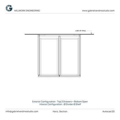 GVS BC-FO-FP-D.07 - Base Cabinet - Full Overlay Style - Double - 2 Drawers + Open - 2D AutoCAD Dynamic Block Set  (20 Different Configurations Included)