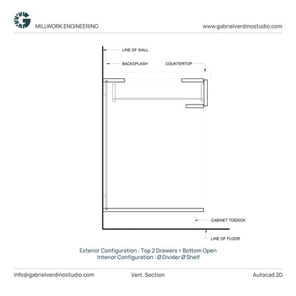 GVS BC-FO-FP-D.07 - Base Cabinet - Full Overlay Style - Double - 2 Drawers + Open - 2D AutoCAD Dynamic Block Set  (20 Different Configurations Included)