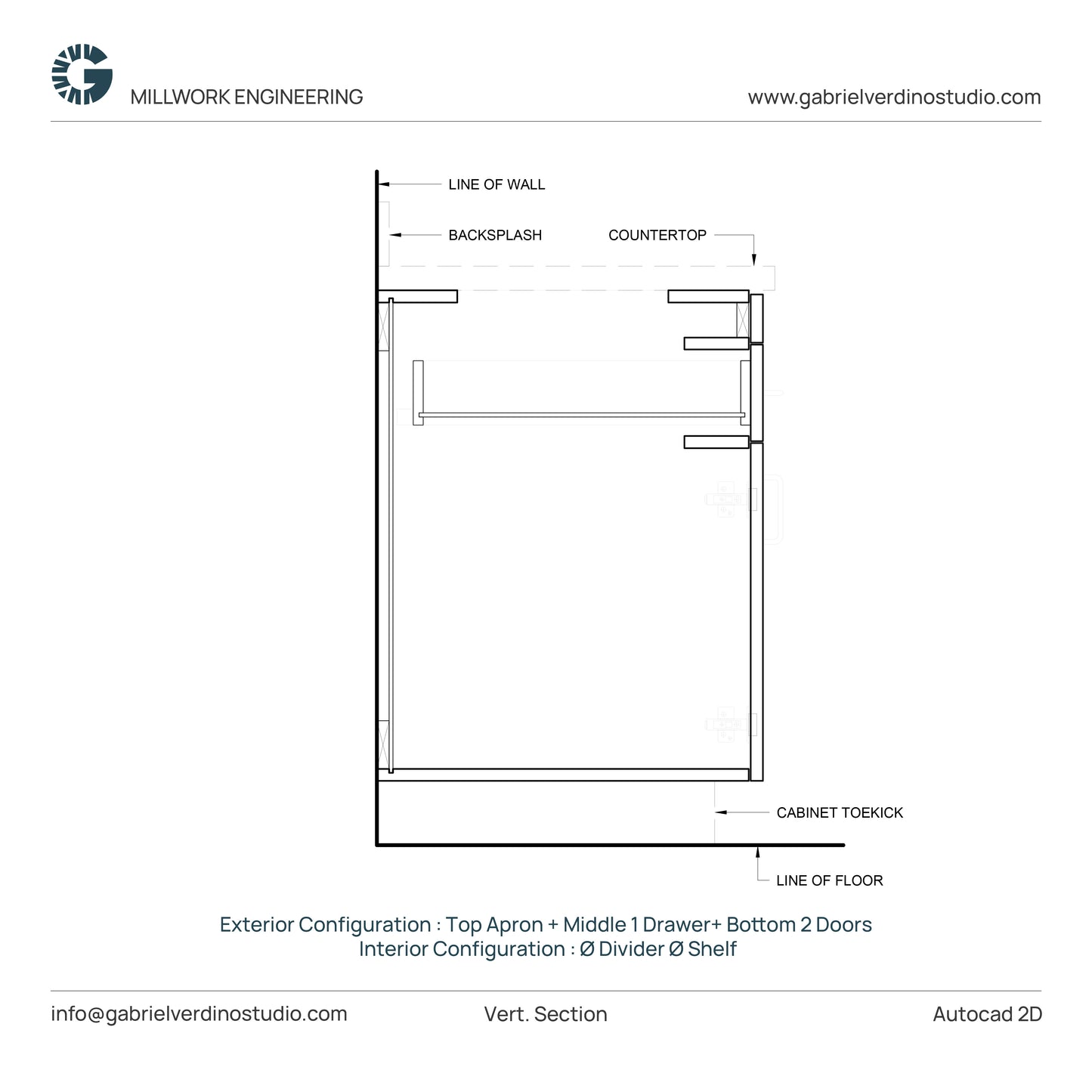 GVS BC-FO-FP-D.08 - Base Cabinet - Full Overlay Style - Double - Apron + 1 Drawer + 2 Doors - 2D AutoCAD Dynamic Block Set  (20 Different Configurations Included)