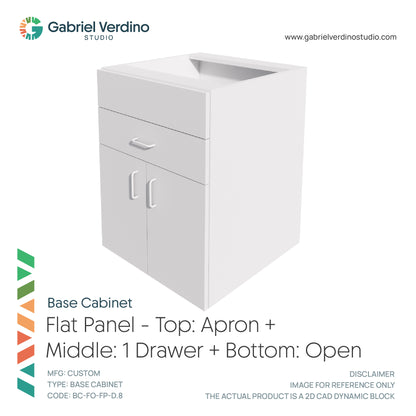 GVS BC-FO-FP-D.08 - Base Cabinet - Full Overlay Style - Double - Apron + 1 Drawer + 2 Doors - 2D AutoCAD Dynamic Block Set  (20 Different Configurations Included)