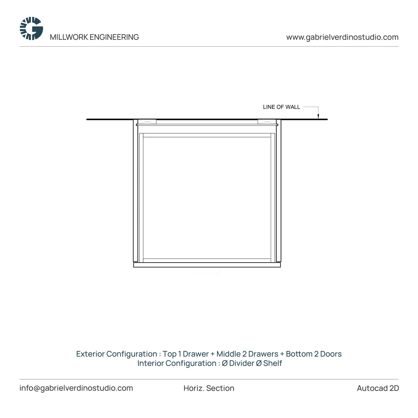 GVS BC-FO-FP-D.09 - Base Cabinet - Full Overlay Style - Double - 1 Drawer + 2 Drawers + 2 Doors - 2D AutoCAD Dynamic Block Set  (20 Different Configurations Included)