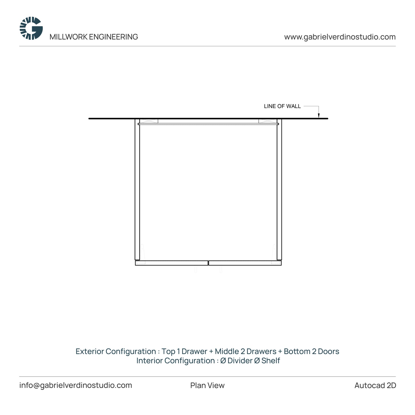 GVS BC-FO-FP-D.09 - Base Cabinet - Full Overlay Style - Double - 1 Drawer + 2 Drawers + 2 Doors - 2D AutoCAD Dynamic Block Set  (20 Different Configurations Included)