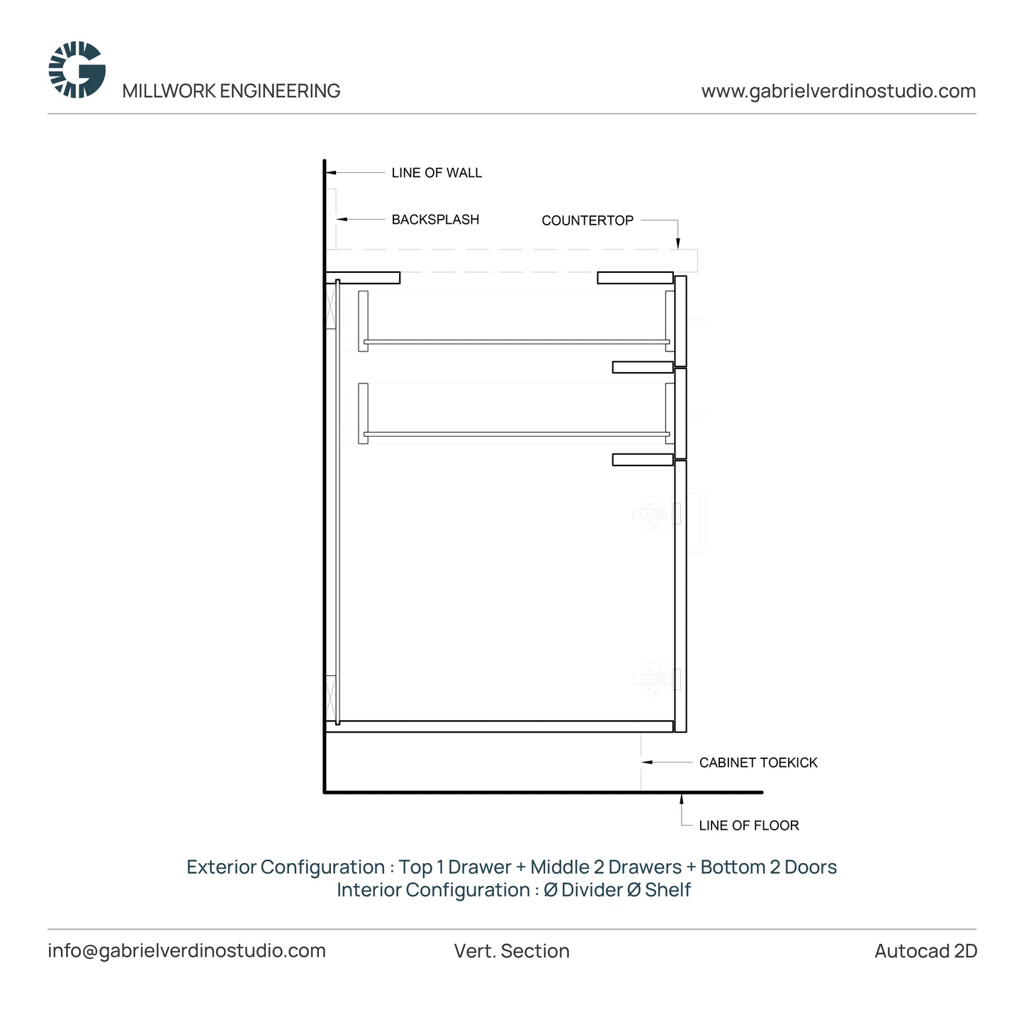 GVS BC-FO-FP-D.09 - Base Cabinet - Full Overlay Style - Double - 1 Drawer + 2 Drawers + 2 Doors - 2D AutoCAD Dynamic Block Set  (20 Different Configurations Included)