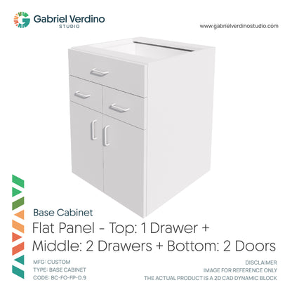 GVS BC-FO-FP-D.09 - Base Cabinet - Full Overlay Style - Double - 1 Drawer + 2 Drawers + 2 Doors - 2D AutoCAD Dynamic Block Set  (20 Different Configurations Included)