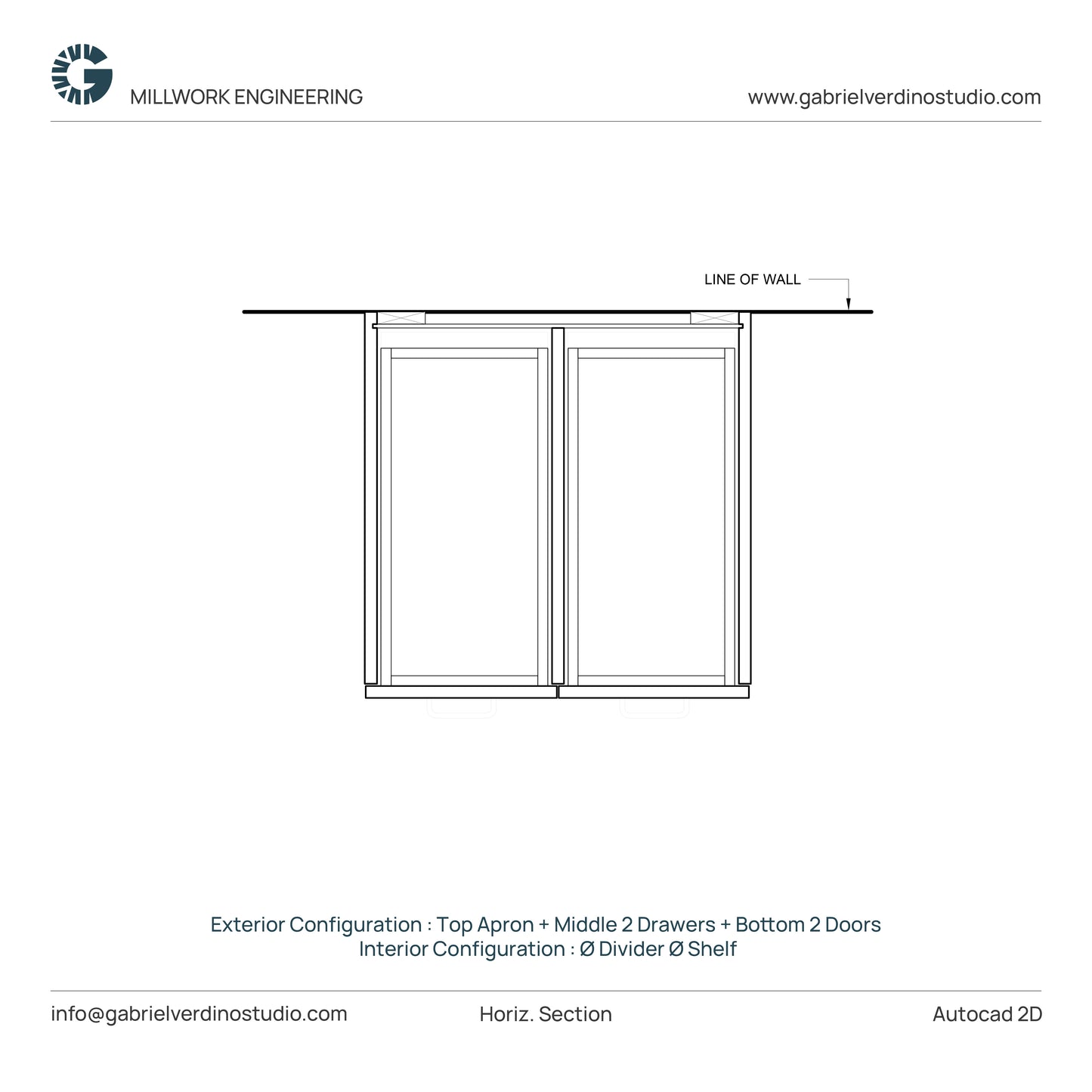 GVS BC-FO-FP-D.10 - Base Cabinet - Full Overlay Style - Double - Apron + 2 Drawers + 2 Doors - 2D AutoCAD Dynamic Block Set  (20 Different Configurations Included)