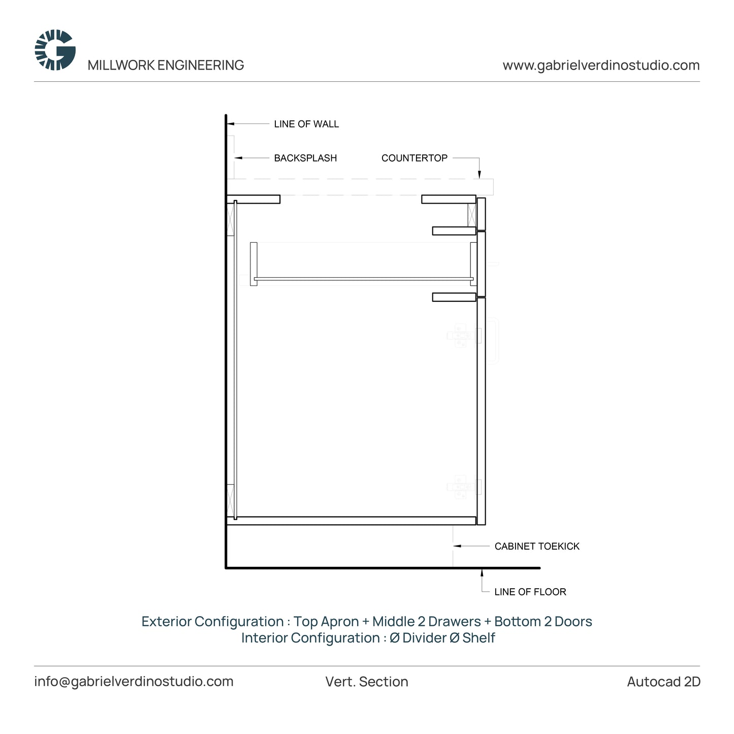 GVS BC-FO-FP-D.10 - Base Cabinet - Full Overlay Style - Double - Apron + 2 Drawers + 2 Doors - 2D AutoCAD Dynamic Block Set  (20 Different Configurations Included)