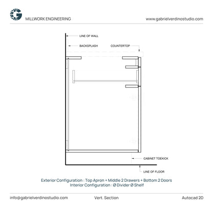 GVS BC-FO-FP-D.10 - Base Cabinet - Full Overlay Style - Double - Apron + 2 Drawers + 2 Doors - 2D AutoCAD Dynamic Block Set  (20 Different Configurations Included)