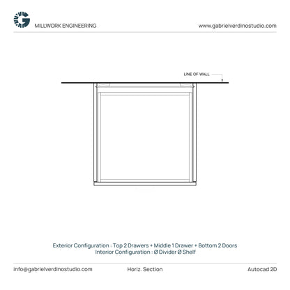 GVS BC-FO-FP-D.11 - Base Cabinet - Full Overlay Style - Double - 2 Drawers + 1 Drawer + 2 Doors - 2D AutoCAD Dynamic Block Set  (20 Different Configurations Included)