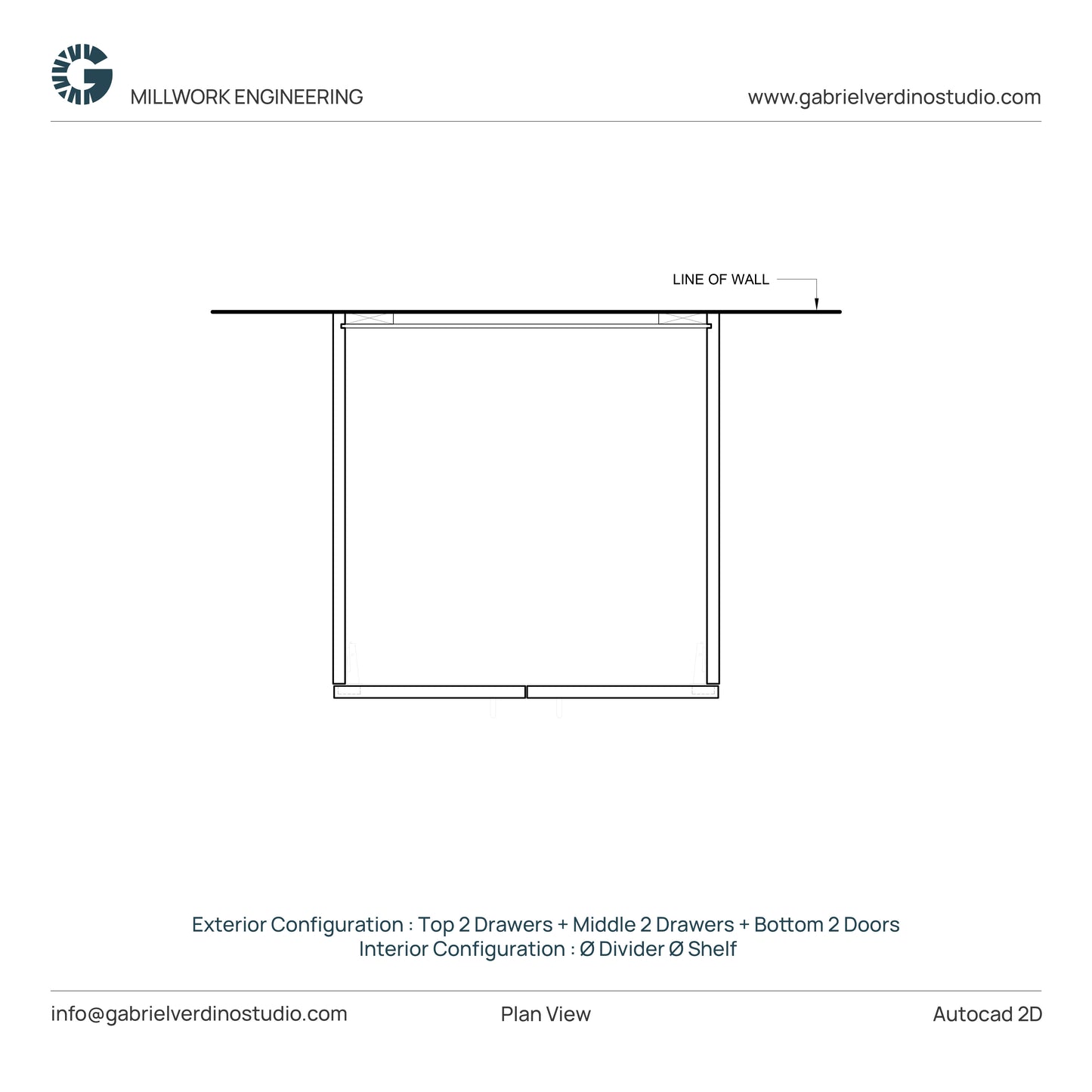 GVS BC-FO-FP-D.12 - Base Cabinet - Full Overlay Style - Double - 2 Drawers + 2 Drawers + 2 Doors - 2D AutoCAD Dynamic Block Set  (20 Different Configurations Included)