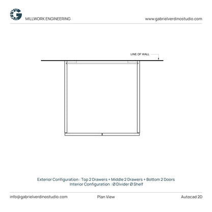 GVS BC-FO-FP-D.12 - Base Cabinet - Full Overlay Style - Double - 2 Drawers + 2 Drawers + 2 Doors - 2D AutoCAD Dynamic Block Set  (20 Different Configurations Included)