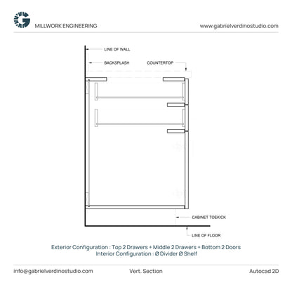 GVS BC-FO-FP-D.12 - Base Cabinet - Full Overlay Style - Double - 2 Drawers + 2 Drawers + 2 Doors - 2D AutoCAD Dynamic Block Set  (20 Different Configurations Included)