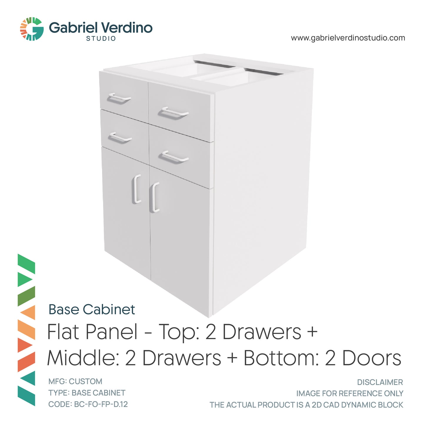 GVS BC-FO-FP-D.12 - Base Cabinet - Full Overlay Style - Double - 2 Drawers + 2 Drawers + 2 Doors - 2D AutoCAD Dynamic Block Set  (20 Different Configurations Included)