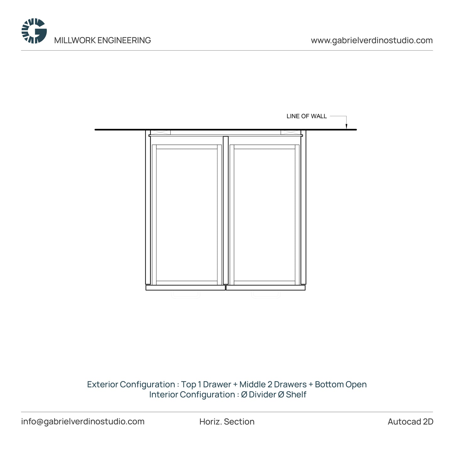 GVS BC-FO-FP-D.13 - Base Cabinet - Full Overlay Style - Double - 1 Drawer + 2 Drawers + Open - 2D AutoCAD Dynamic Block Set  (20 Different Configurations Included)