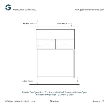 GVS BC-FO-FP-D.14 - Base Cabinet - Full Overlay Style - Double - Apron + 2 Drawers + Open - 2D AutoCAD Dynamic Block Set  (20 Different Configurations Included)