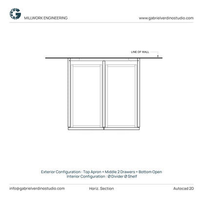 GVS BC-FO-FP-D.14 - Base Cabinet - Full Overlay Style - Double - Apron + 2 Drawers + Open - 2D AutoCAD Dynamic Block Set  (20 Different Configurations Included)