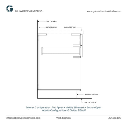 GVS BC-FO-FP-D.14 - Base Cabinet - Full Overlay Style - Double - Apron + 2 Drawers + Open - 2D AutoCAD Dynamic Block Set  (20 Different Configurations Included)