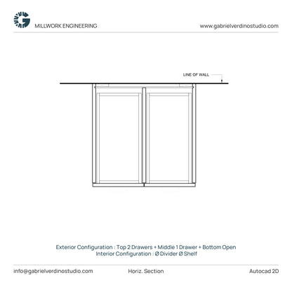 GVS BC-FO-FP-D.15 - Base Cabinet - Full Overlay Style - Double - 2 Drawers + 1 Drawer + Open - 2D AutoCAD Dynamic Block Set  (20 Different Configurations Included)