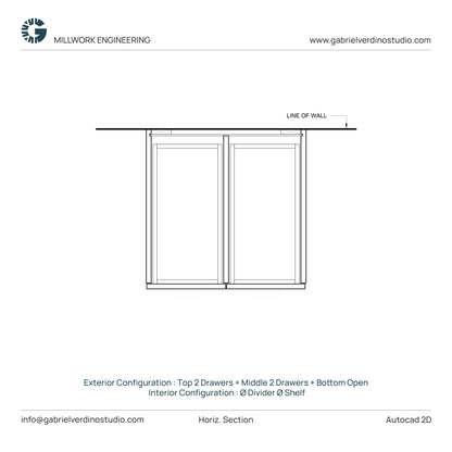 GVS BC-FO-FP-D.16 - Base Cabinet - Full Overlay Style - Double - 2 Drawers + 2 Drawers + Open - 2D AutoCAD Dynamic Block Set  (20 Different Configurations Included)