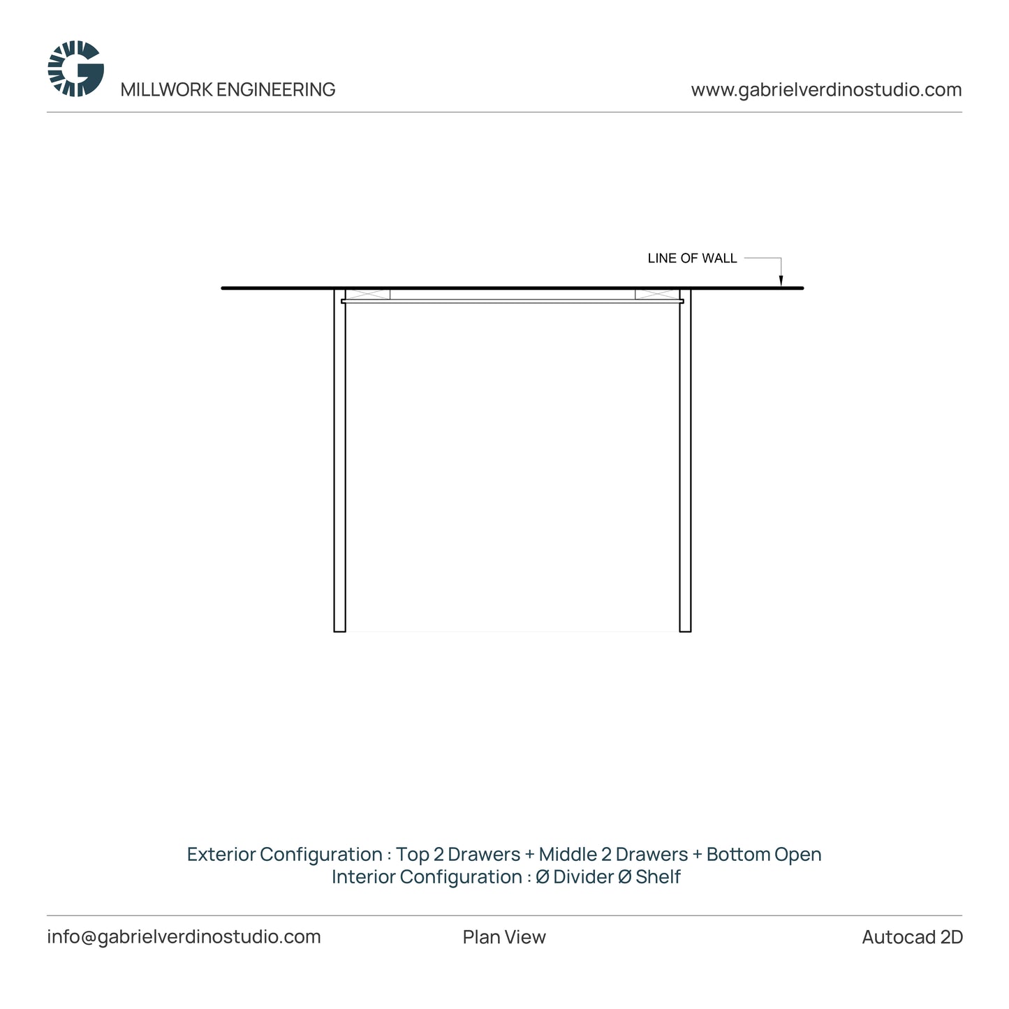 GVS BC-FO-FP-D.16 - Base Cabinet - Full Overlay Style - Double - 2 Drawers + 2 Drawers + Open - 2D AutoCAD Dynamic Block Set  (20 Different Configurations Included)