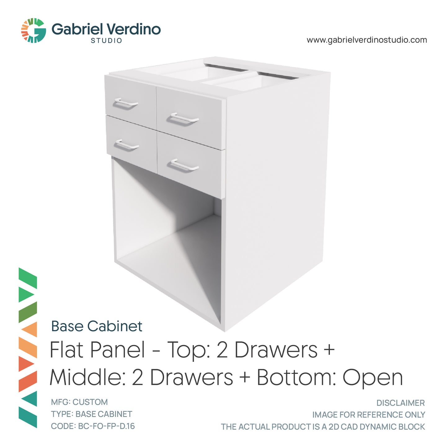 GVS BC-FO-FP-D.16 - Base Cabinet - Full Overlay Style - Double - 2 Drawers + 2 Drawers + Open - 2D AutoCAD Dynamic Block Set  (20 Different Configurations Included)