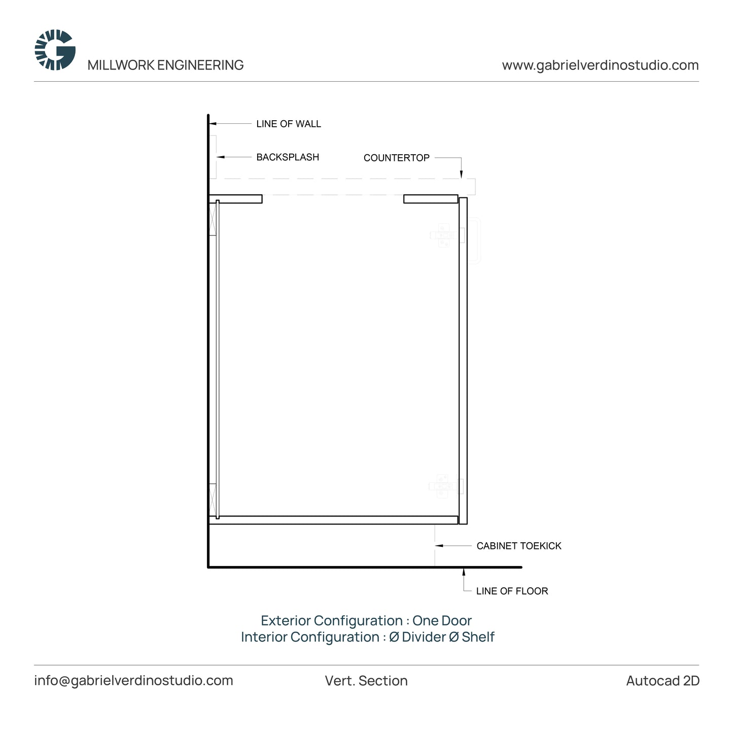 GVS BC-FO-FP-S.01 - Base Cabinet - Full Overlay Style - Single - 1 Door - 2D AutoCAD Dynamic Block Set (44 Different Configurations Included)