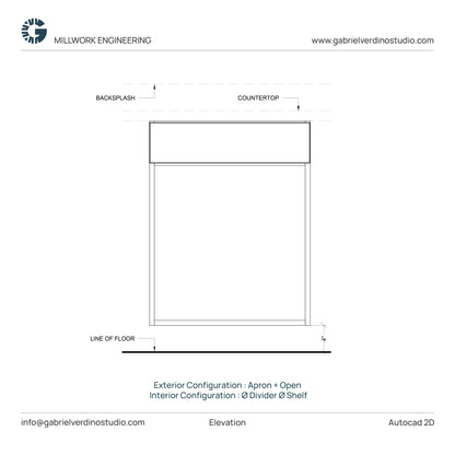 GVS BC-FO-FP-S.03 - Base Cabinet - Full Overlay Style - Single - Apron + Open - 2D AutoCAD Dynamic Block Set (10 Different Configurations Included)