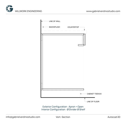 GVS BC-FO-FP-S.03 - Base Cabinet - Full Overlay Style - Single - Apron + Open - 2D AutoCAD Dynamic Block Set (10 Different Configurations Included)