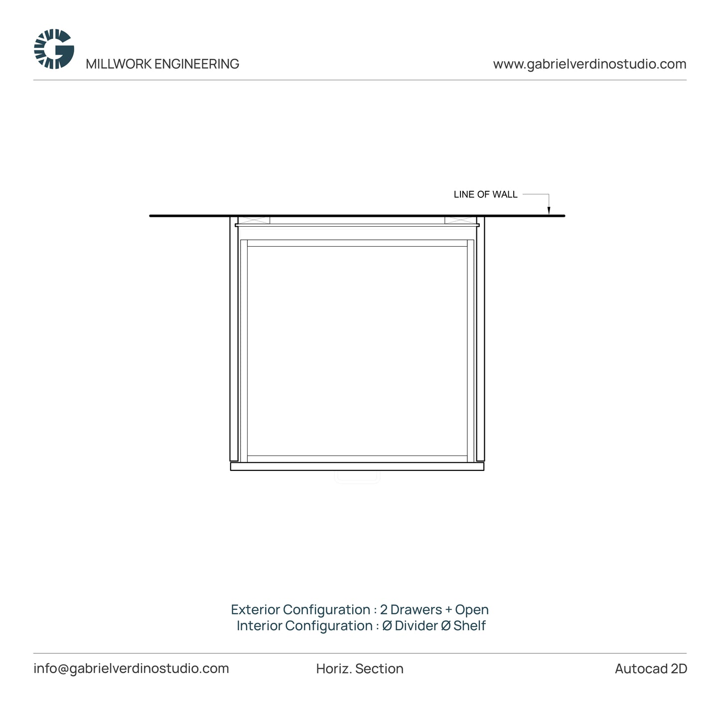 GVS BC-FO-FP-S.06 - Base Cabinet - Full Overlay Style - Single - 2 Drawers + Open - 2D AutoCAD Dynamic Block Set (10 Different Configurations Included)