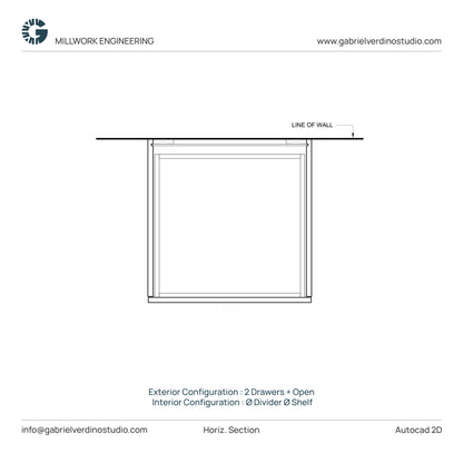 GVS BC-FO-FP-S.06 - Base Cabinet - Full Overlay Style - Single - 2 Drawers + Open - 2D AutoCAD Dynamic Block Set (10 Different Configurations Included)