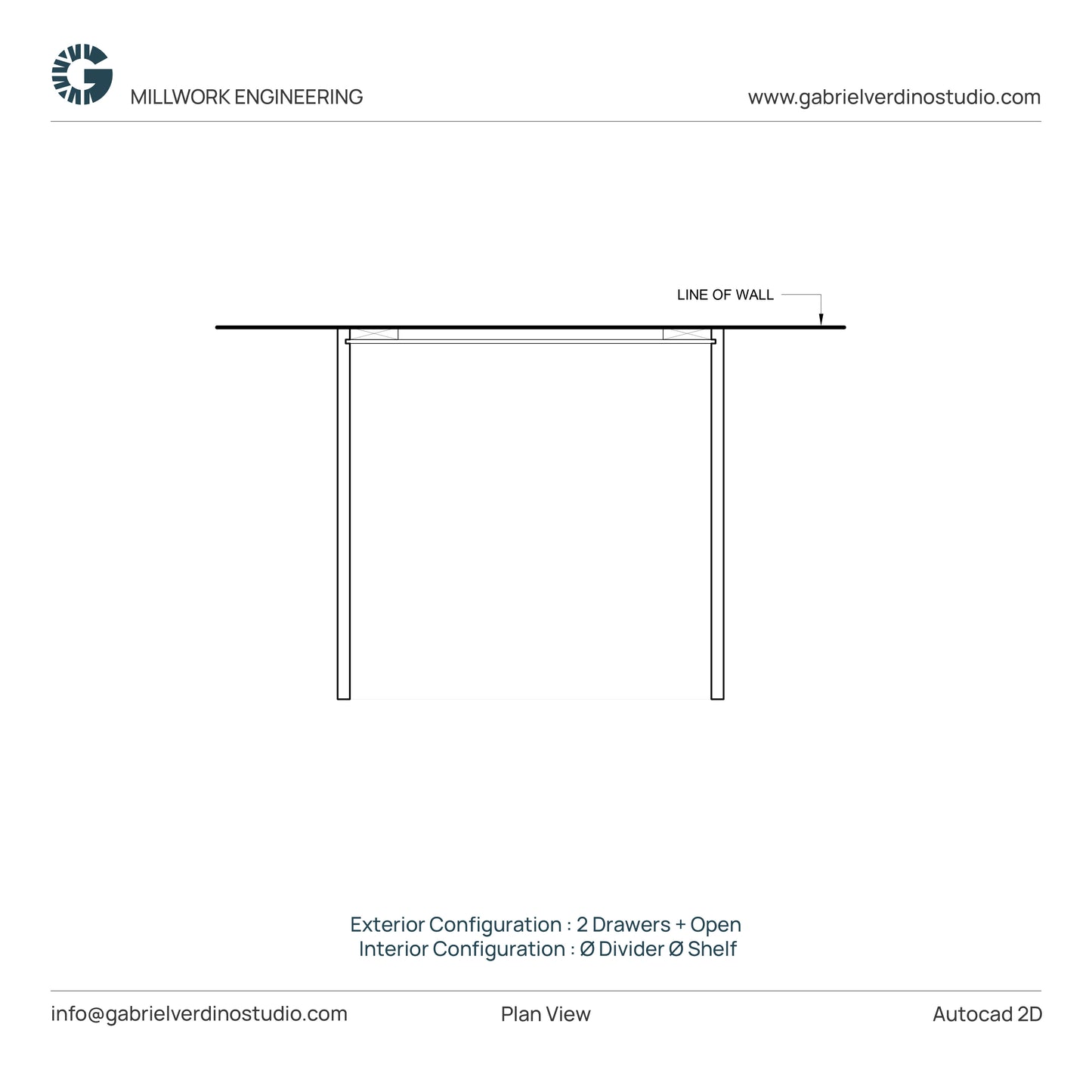 GVS BC-FO-FP-S.06 - Base Cabinet - Full Overlay Style - Single - 2 Drawers + Open - 2D AutoCAD Dynamic Block Set (10 Different Configurations Included)