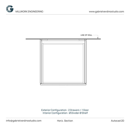 GVS BC-FO-FP-S.08 - Base Cabinet - Full Overlay Style - Single - 2 Drawers + 1 Door - 2D AutoCAD Dynamic Block Set (10 Different Configurations Included)