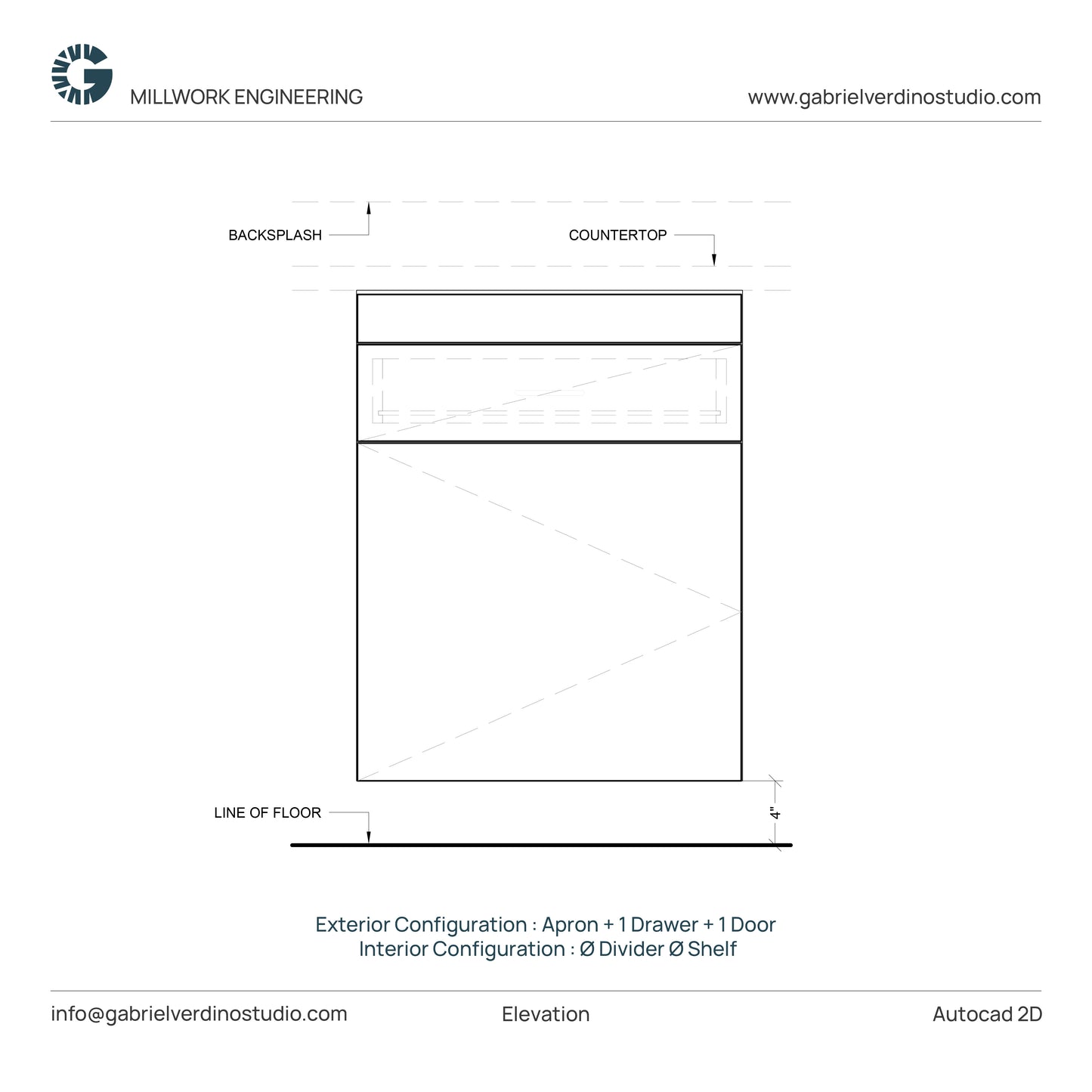 GVS BC-FO-FP-S.09 - Base Cabinet - Full Overlay Style - Single - Apron + 1 Drawer + 1 Door - 2D AutoCAD Dynamic Block Set (10 Different Configurations Included)