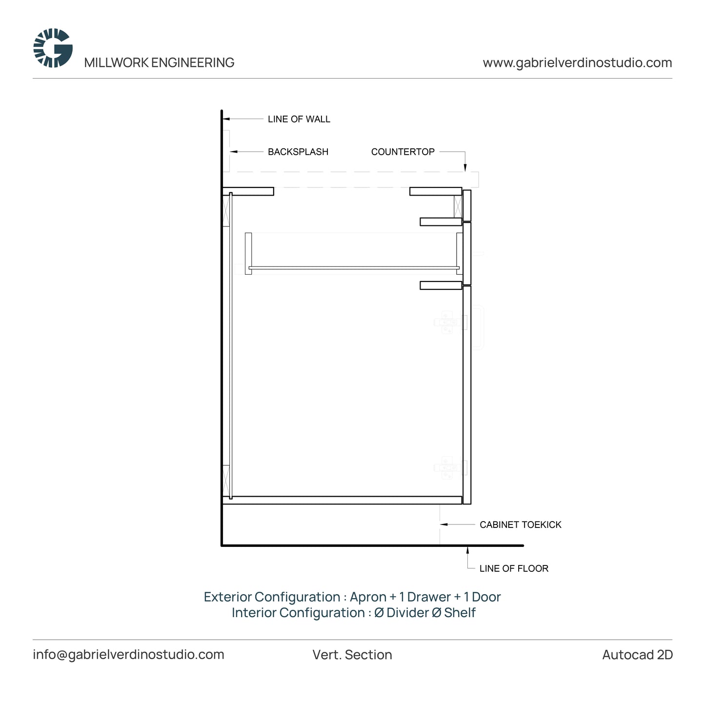 GVS BC-FO-FP-S.09 - Base Cabinet - Full Overlay Style - Single - Apron + 1 Drawer + 1 Door - 2D AutoCAD Dynamic Block Set (10 Different Configurations Included)