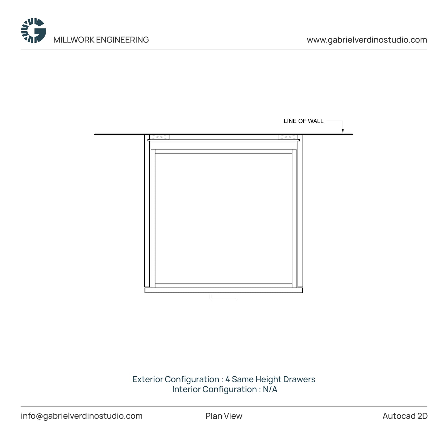 GVS BC-FO-FP-S.12 - Base Cabinet - Full Overlay Style - Single - 4 Drawers - 2D AutoCAD Dynamic Block Set