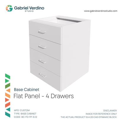 GVS BC-FO-FP-S.12 - Base Cabinet - Full Overlay Style - Single - 4 Drawers - 2D AutoCAD Dynamic Block Set