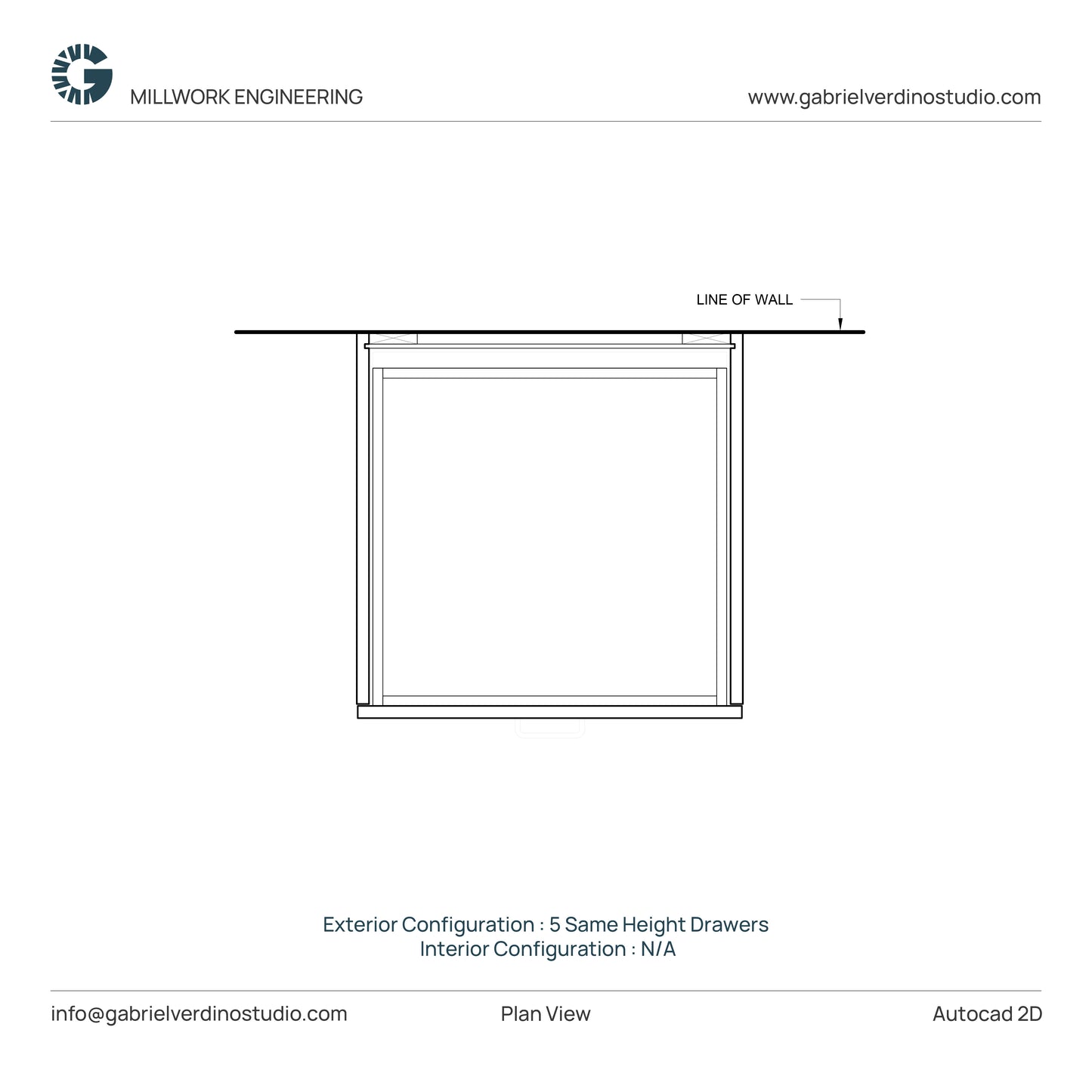 GVS BC-FO-FP-S.13 - Base Cabinet - Full Overlay Style - Single - 5 Drawers - 2D AutoCAD Dynamic Block Set