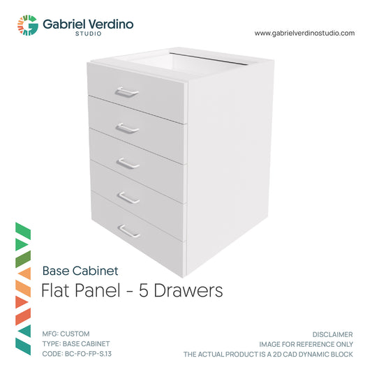 GVS BC-FO-FP-S.13 - Base Cabinet - Full Overlay Style - Single - 5 Drawers - 2D AutoCAD Dynamic Block Set