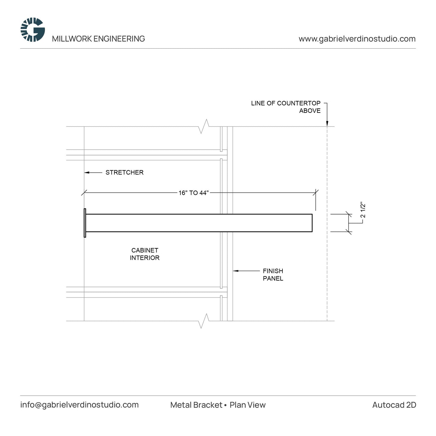 GVS HD.1.1.04 - Metal Bracket - Island C-Top Support - Centerline - 2D AutoCAD Dynamic Block